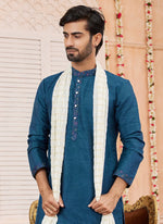 Thumbnail for Raivat Ethnic Teal Blue Colour Art Silk Kurta Pajama With Matching Dupatta