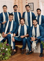 Thumbnail for Raivat Ethnic Teal Blue Colour Art Silk Kurta Pajama With Matching Dupatta