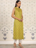 Thumbnail for Ode by House of Pataudi Green Floral Printed Keyhole Neck Straight Kurta - Distacart