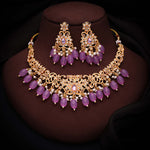 Thumbnail for Tehzeeb Creations Gold-Polished Lavender Colour Necklace With Stud - Distacart