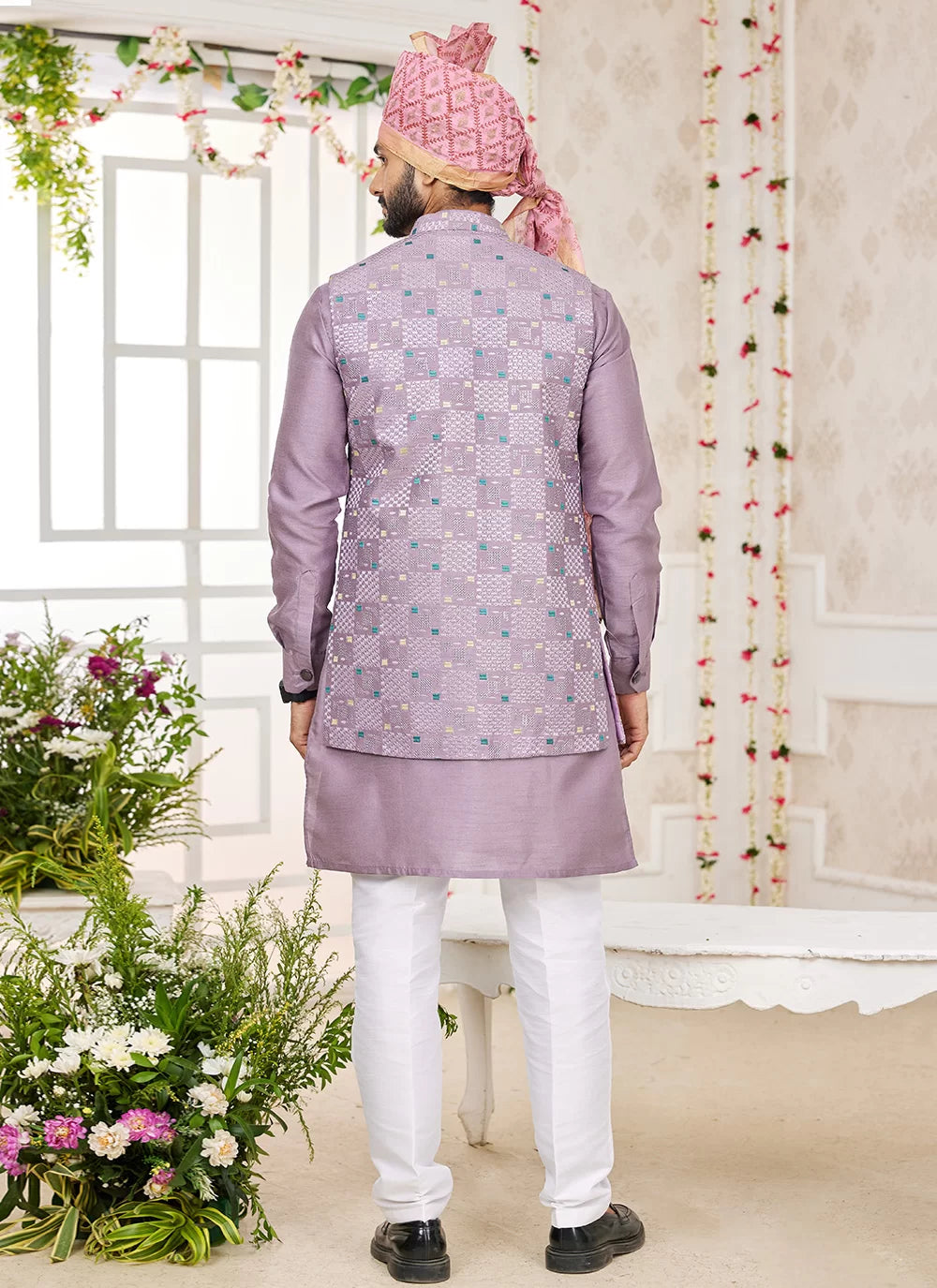 Raivat Ethnic Art Silk Embroidery Work Jacket Set In Onion Pink Colour