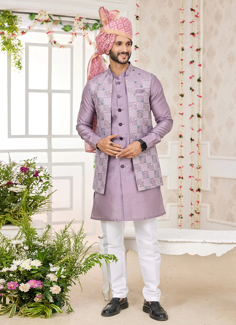 Raivat Ethnic Art Silk Embroidery Work Jacket Set In Onion Pink Colour - Distacart