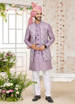 Thumbnail for Raivat Ethnic Art Silk Embroidery Work Jacket Set In Onion Pink Colour