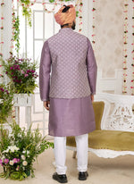 Thumbnail for Raivat Ethnic Art Silk Embroidery Work Jacket Set In Dark Onion Pink Colour