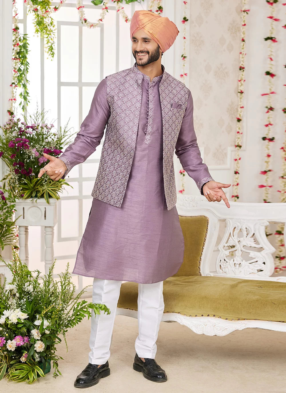 Raivat Ethnic Art Silk Embroidery Work Jacket Set In Dark Onion Pink Colour - Distacart