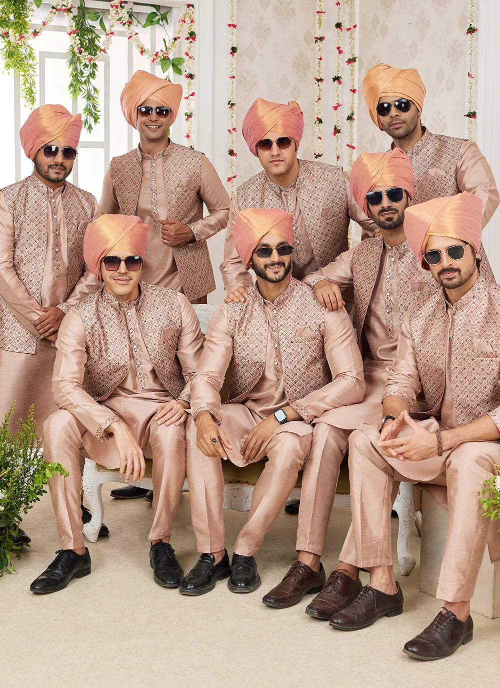 Raivat Ethnic Art Silk Embroidery Work Jacket Set In Peach Colour