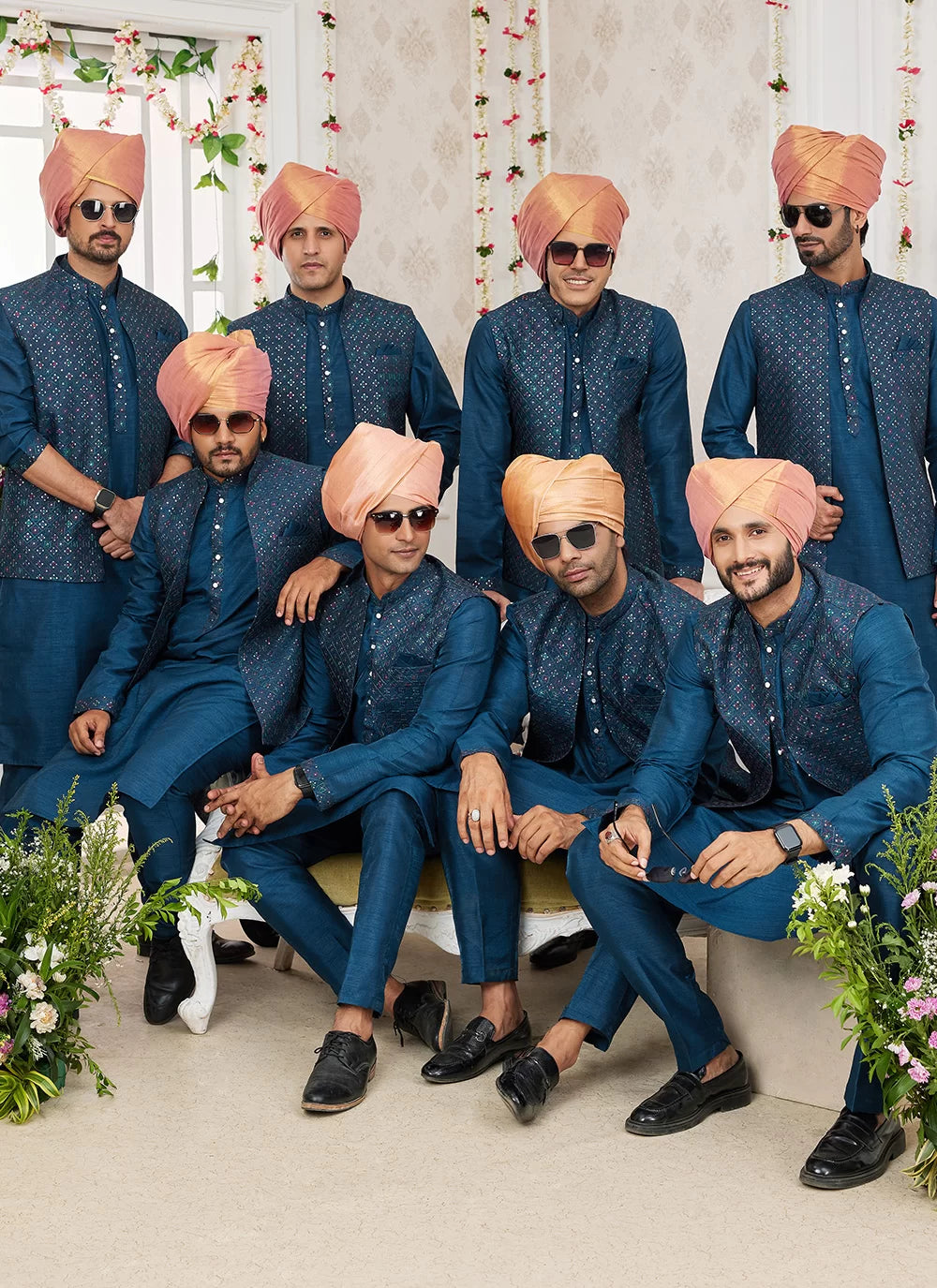 Raivat Ethnic Art Silk Embroidery Work Jacket Set In Teal Blue Colour