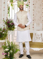 Thumbnail for Raivat Ethnic Art Silk Embroidery Work Jacket Set In Off White Colour