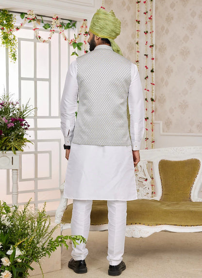 Raivat Ethnic Art Silk Embroidery Work Jacket Set In Grey Colour - Distacart