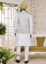 Thumbnail for Raivat Ethnic Art Silk Embroidery Work Jacket Set In Grey Colour