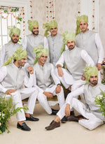 Thumbnail for Raivat Ethnic Art Silk Embroidery Work Jacket Set In Grey Colour