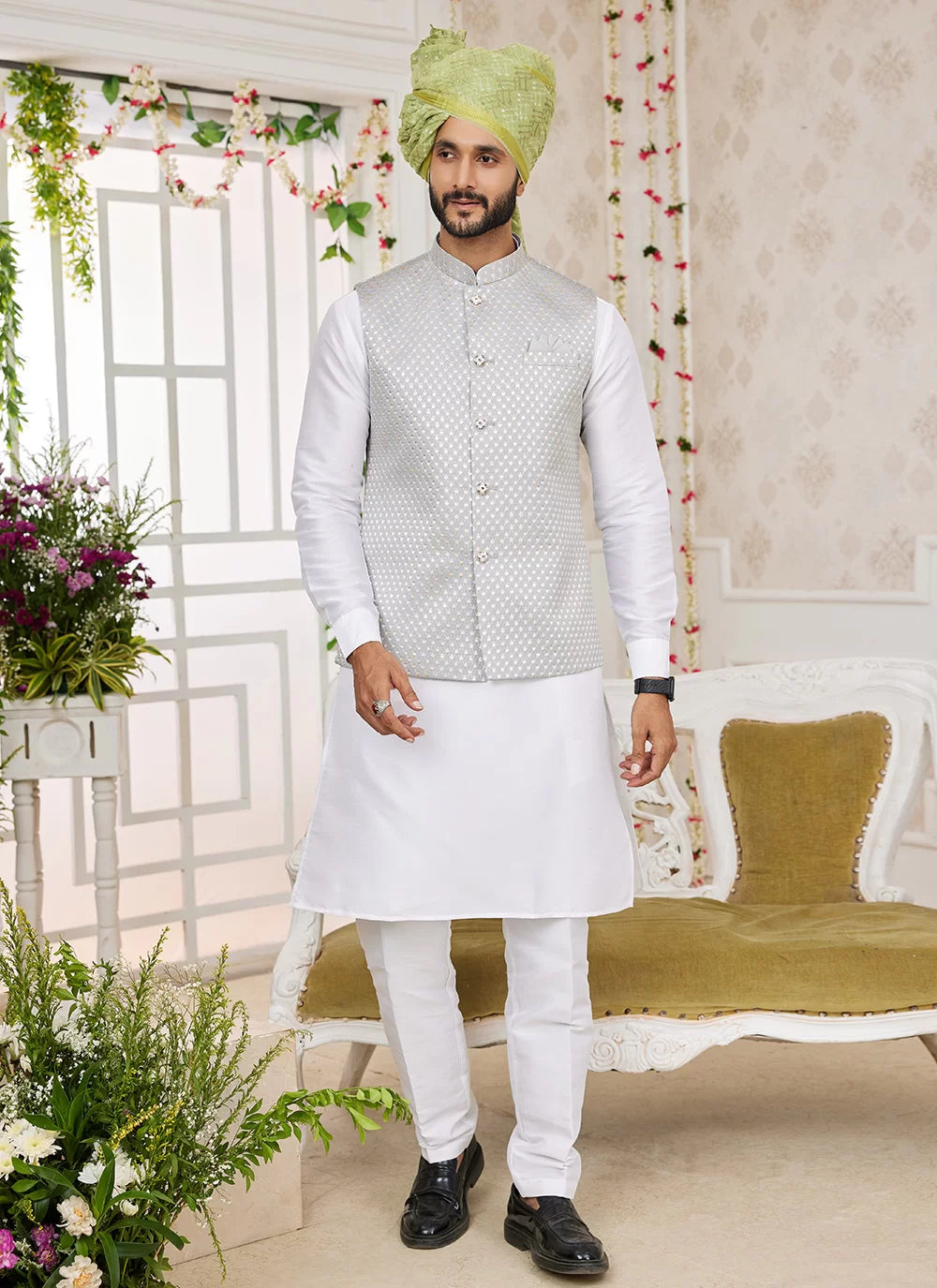 Raivat Ethnic Art Silk Embroidery Work Jacket Set In Grey Colour - Distacart
