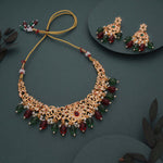 Thumbnail for Tehzeeb Creations Gold-Polished Maroon Colour Necklace With Stud - Distacart