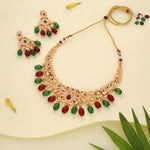 Thumbnail for Tehzeeb Creations Gold-Polished Maroon Colour Necklace With Stud - Distacart