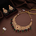 Thumbnail for Tehzeeb Creations Gold-Polished Maroon Colour Necklace With Stud - Distacart