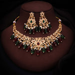 Thumbnail for Tehzeeb Creations Gold-Polished Maroon Colour Necklace With Stud - Distacart