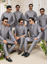 Thumbnail for Raivat Ethnic Art Silk Embroidery Work Jacket Set In Dark Grey Colour