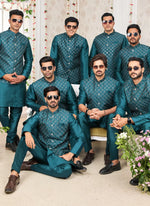 Thumbnail for Raivat Ethnic Art Silk Embroidery Work Jacket Set In Rama Green Colour