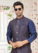 Thumbnail for Raivat Ethnic Art Silk Embroidery Work Jacket Set In Blue Colour