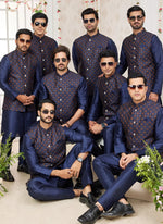 Thumbnail for Raivat Ethnic Art Silk Embroidery Work Jacket Set In Blue Colour