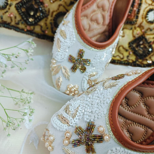 Desi Colour Women Indian Ethnic Footwear-Party Wear Off White Emb - Distacart