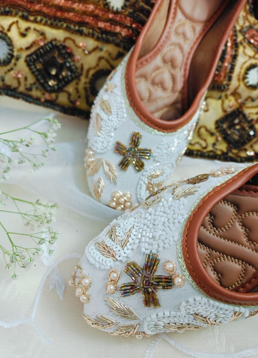 Desi Colour Women Indian Ethnic Footwear-Party Wear Off White Emb - Distacart