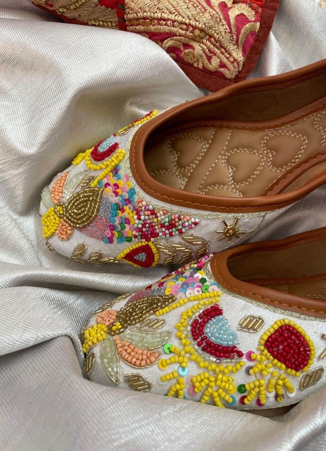 Desi Colour Women Indian Ethnic Footwear-Party Wear White Multicolour Pear Work - Distacart