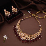 Thumbnail for Tehzeeb Creations Gold-Polished Maroon & Green Colour Necklace With Stud - Distacart