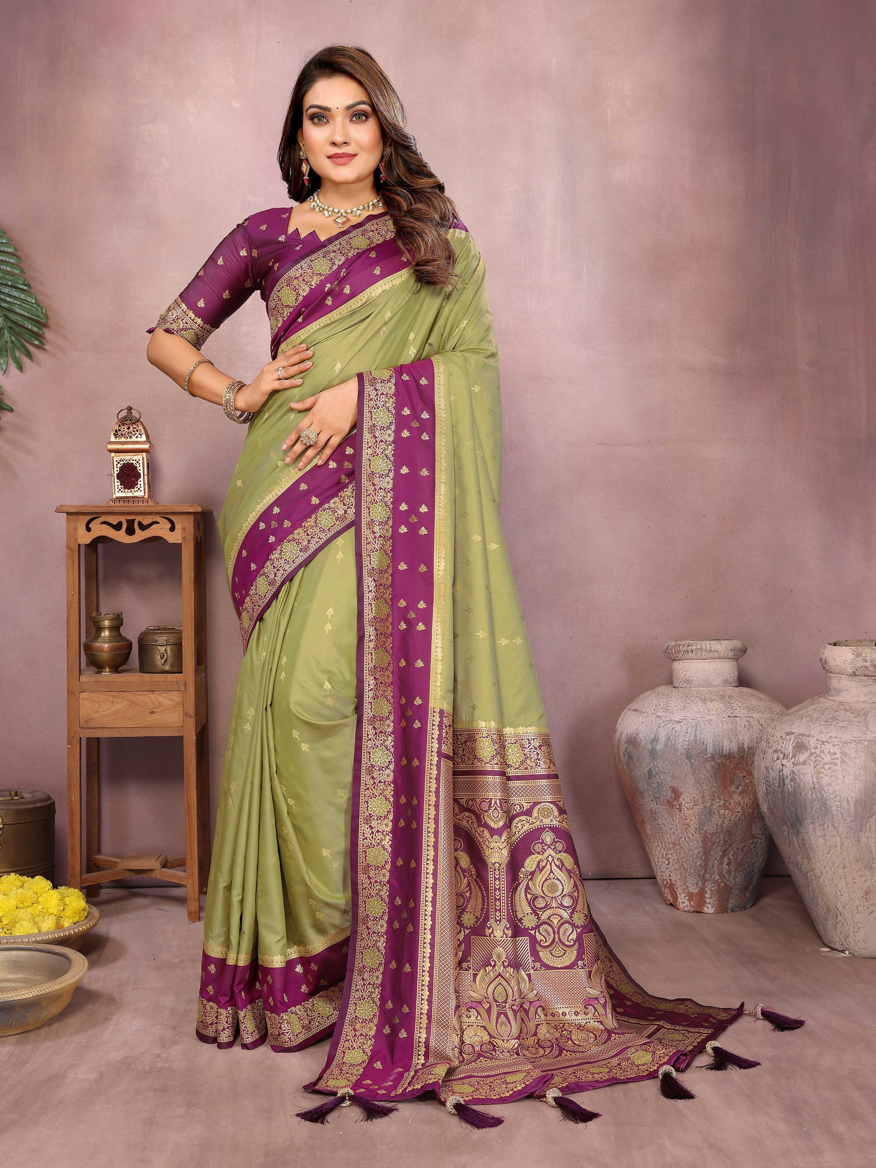 Aastha Fashion Mehndi Kalamkari Silk Zari Woven Saree - Distacart