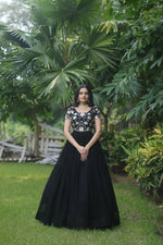 Thumbnail for Jyoti Fashion Women's Black Sequins Embroidered Faux Georgette Anarkali Dress - Distacart