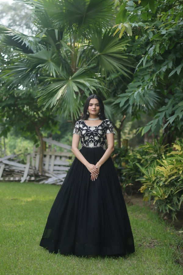 Jyoti Fashion Women's Black Sequins Embroidered Faux Georgette Anarkali Dress - Distacart
