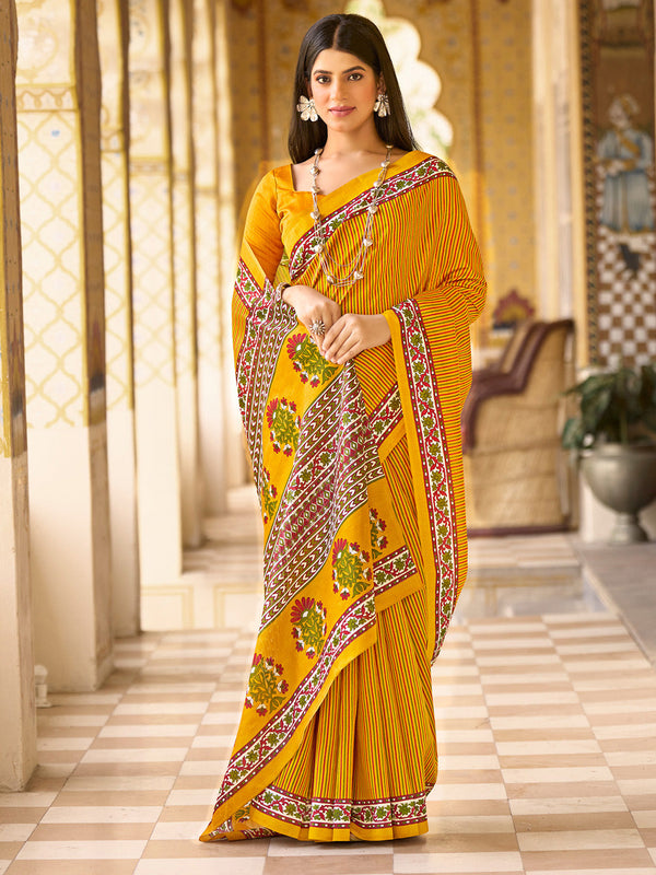 NOZ2TOZ Women's Bhagalpuri Silk Mustard Printed Designer Saree With Blouse Piece - Distacart