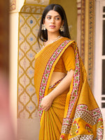 Thumbnail for NOZ2TOZ Women's Bhagalpuri Silk Mustard Printed Designer Saree With Blouse Piece - Distacart