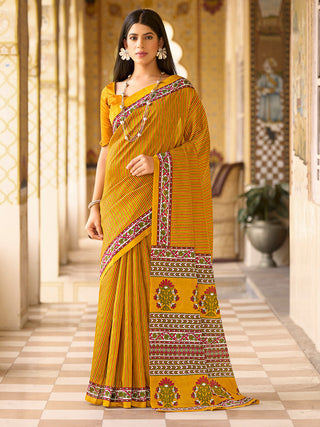 NOZ2TOZ Women's Bhagalpuri Silk Mustard Printed Designer Saree With Blouse Piece - Distacart