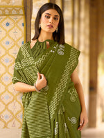 Thumbnail for NOZ2TOZ Women's Bhagalpuri Silk Olive Printed Designer Saree With Blouse Piece - Distacart