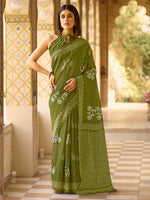 Thumbnail for NOZ2TOZ Women's Bhagalpuri Silk Olive Printed Designer Saree With Blouse Piece - Distacart