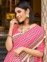 Thumbnail for NOZ2TOZ Women's Bhagalpuri Silk Pink Printed Designer Saree With Blouse Piece - Distacart