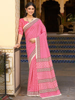 Thumbnail for NOZ2TOZ Women's Bhagalpuri Silk Pink Printed Designer Saree With Blouse Piece - Distacart