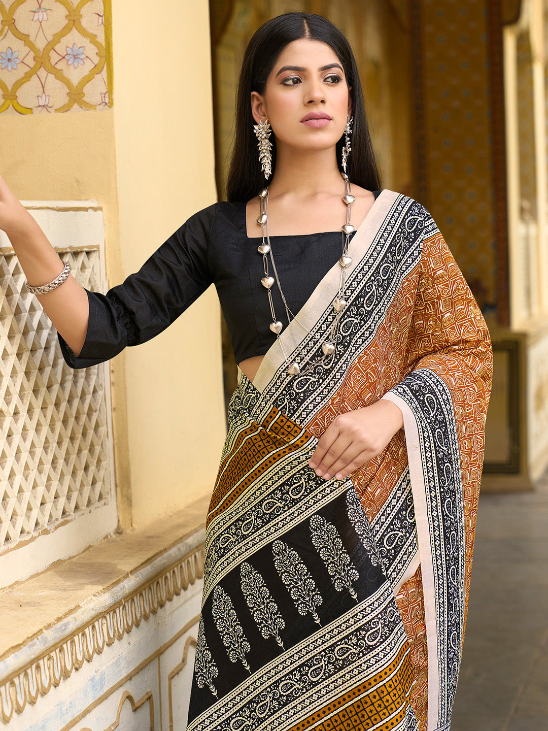 NOZ2TOZ Women's Bhagalpuri Silk Mustard Printed Designer Saree With Blouse Piece - Distacart