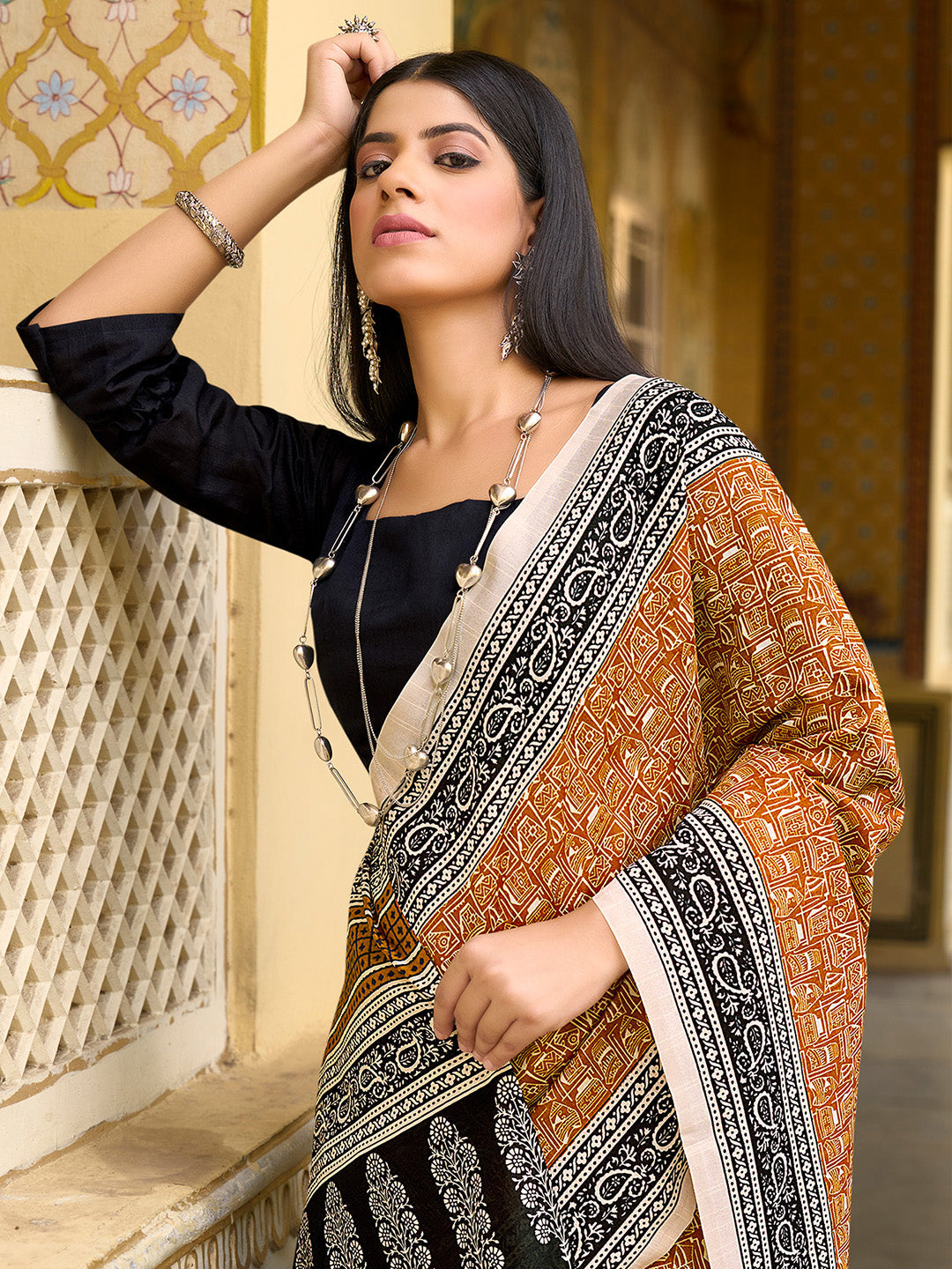 NOZ2TOZ Women's Bhagalpuri Silk Mustard Printed Designer Saree With Blouse Piece - Distacart