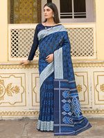 Thumbnail for NOZ2TOZ Women's Bhagalpuri Silk Navy Blue Printed Designer Saree With Blouse Piece - Distacart