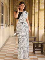 Thumbnail for NOZ2TOZ Women's Bhagalpuri Silk White Printed Designer Saree With Blouse Piece - Distacart