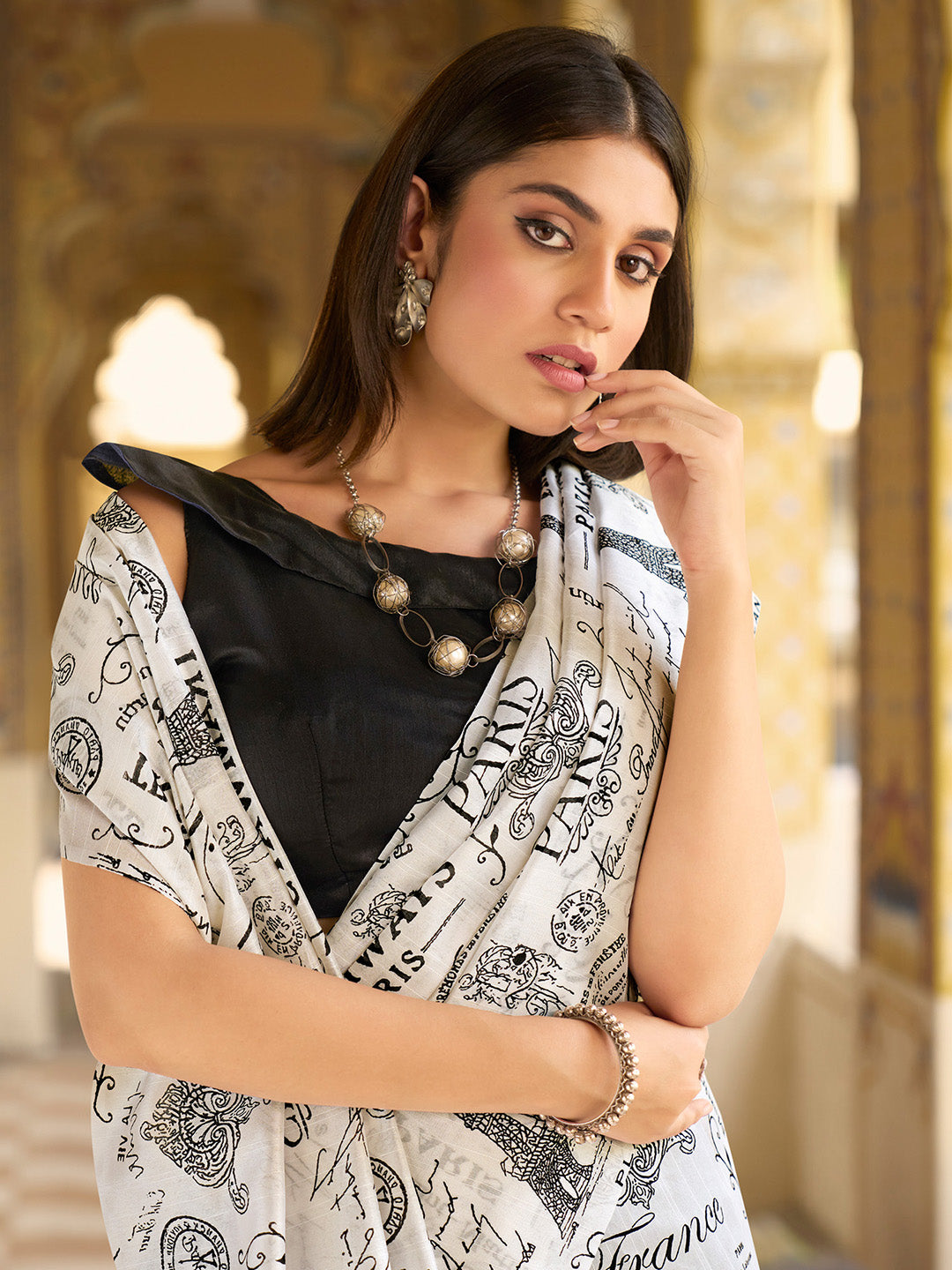 NOZ2TOZ Women's Bhagalpuri Silk White Printed Designer Saree With Blouse Piece - Distacart