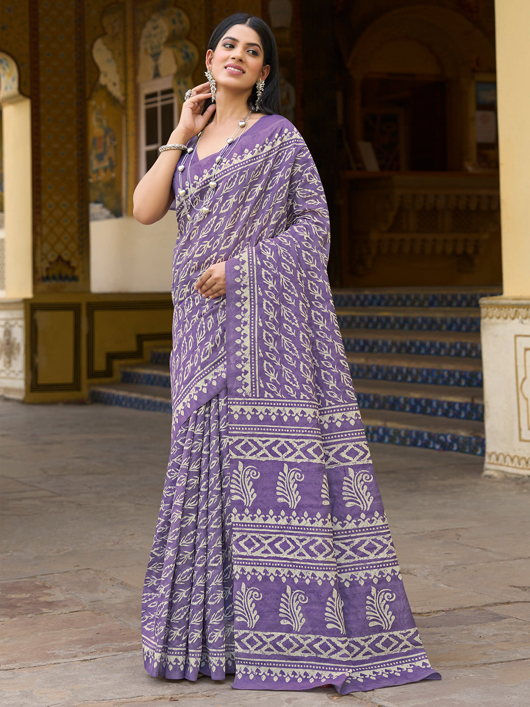NOZ2TOZ Women's Bhagalpuri Silk Lavender Printed Designer Saree With Blouse Piece - Distacart