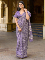 Thumbnail for NOZ2TOZ Women's Bhagalpuri Silk Lavender Printed Designer Saree With Blouse Piece - Distacart