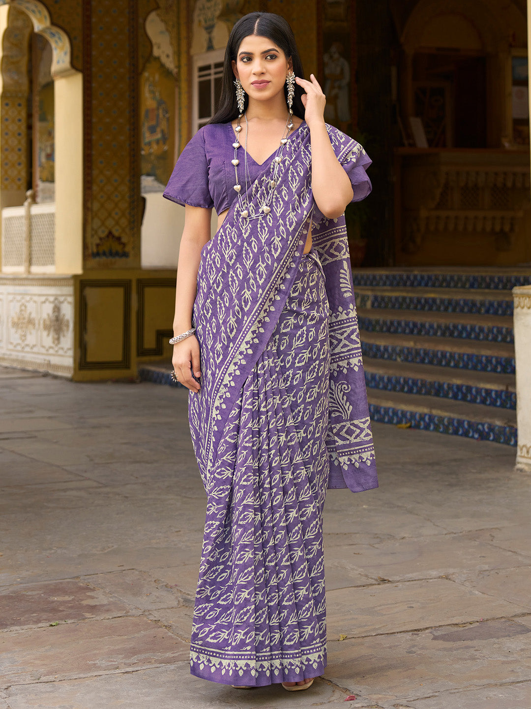 NOZ2TOZ Women's Bhagalpuri Silk Lavender Printed Designer Saree With Blouse Piece - Distacart