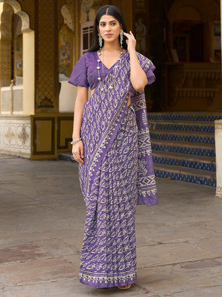 NOZ2TOZ Women's Bhagalpuri Silk Lavender Printed Designer Saree With Blouse Piece - Distacart