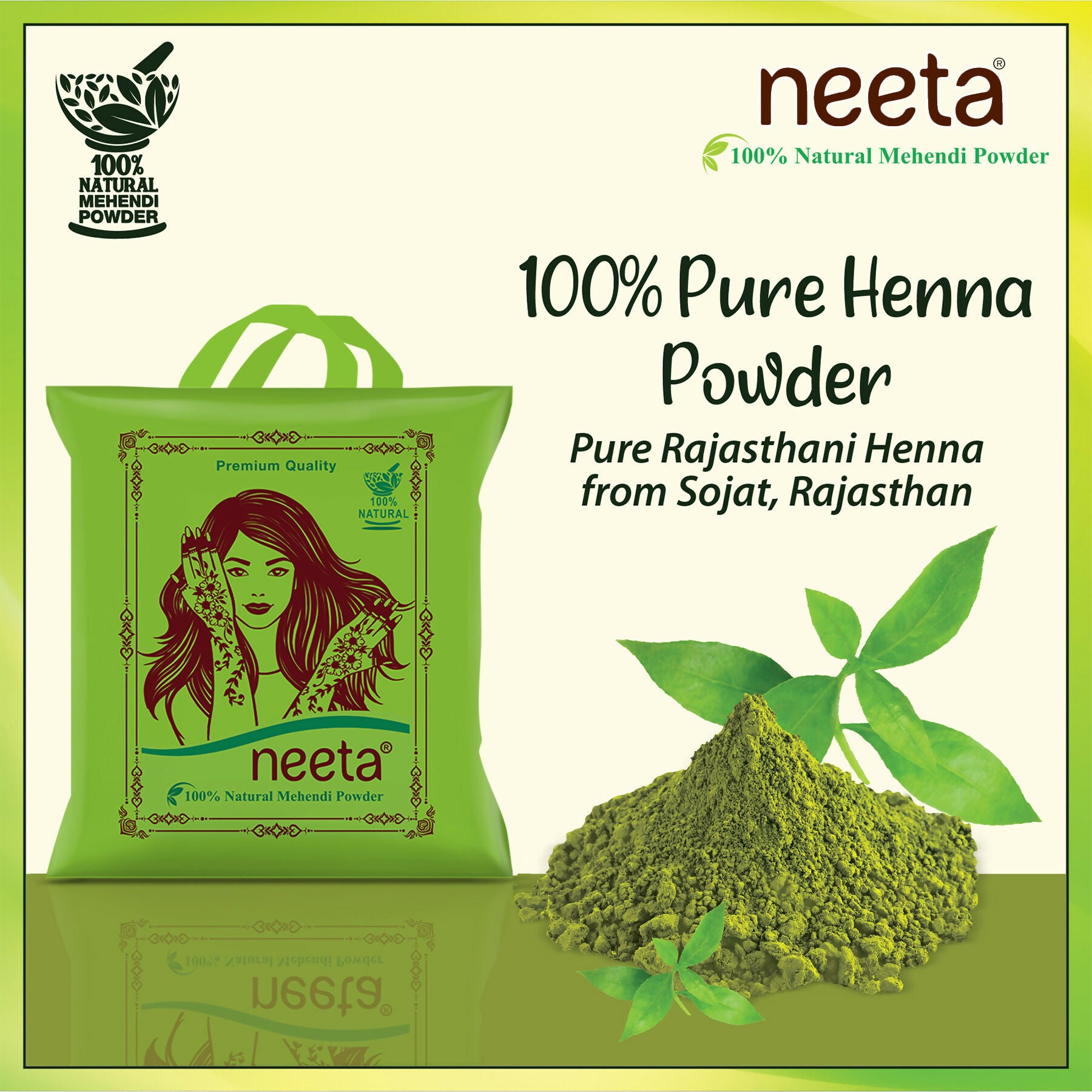 Neeta 100% Natural Henna Powder For Hair Colour And Growth|Rich Brown Shades - Distacart