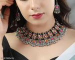 Thumbnail for Tehzeeb Creations Women's Multi Colour Meenakari Oxidised Necklace Set - Distacart