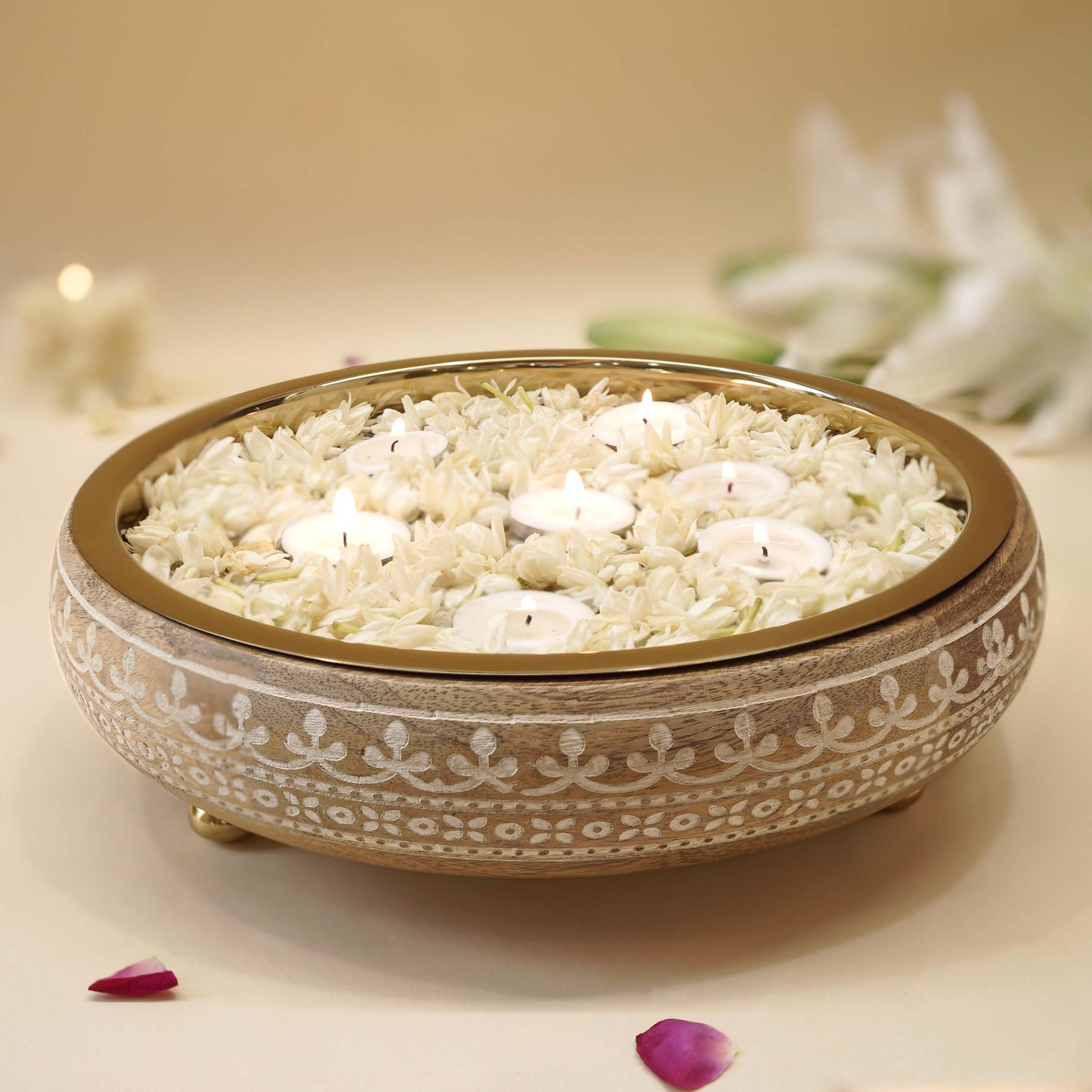 wooden and metal decorative tray bowl